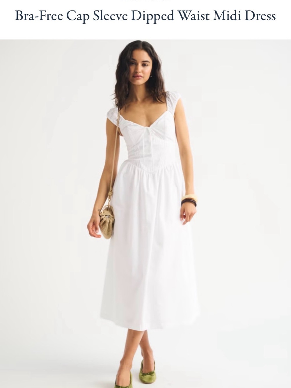Abercrombie & Fitch White Cap-Sleeve Sweetheart Midi Dress
